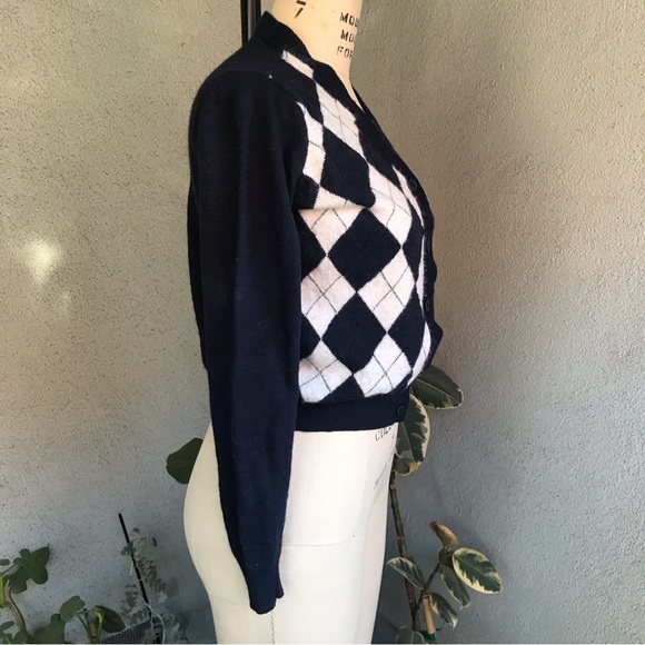 BRANDY MELVILLE | Women’s OS Navy Argyle Wool Cashmere Blend Grandpa Cardigan - Picture 2 of 7